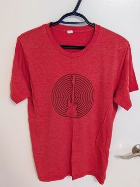 Red Graphic T-Shirt with Guitar Design - Men's Size Medium